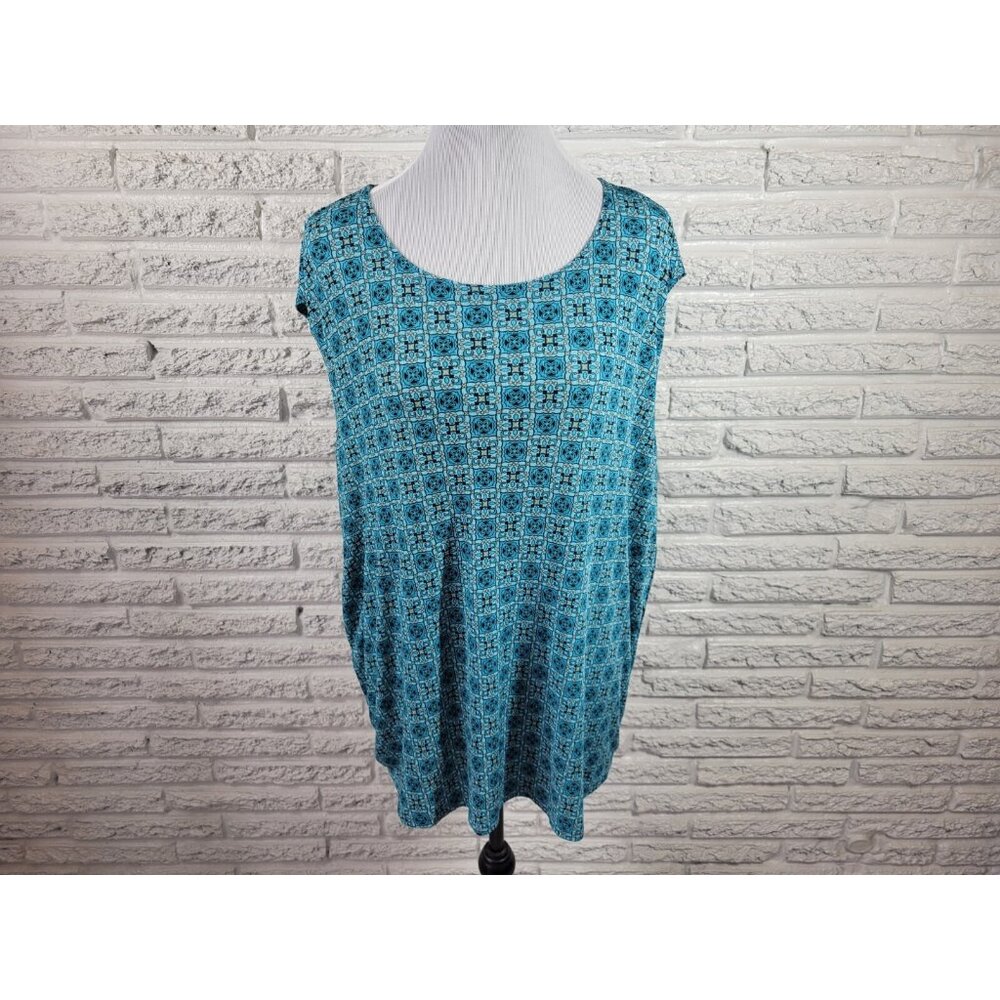 Impressions Women's 2X Plus Size Blue Geometric Sleeveless Tank Top GEO143XE